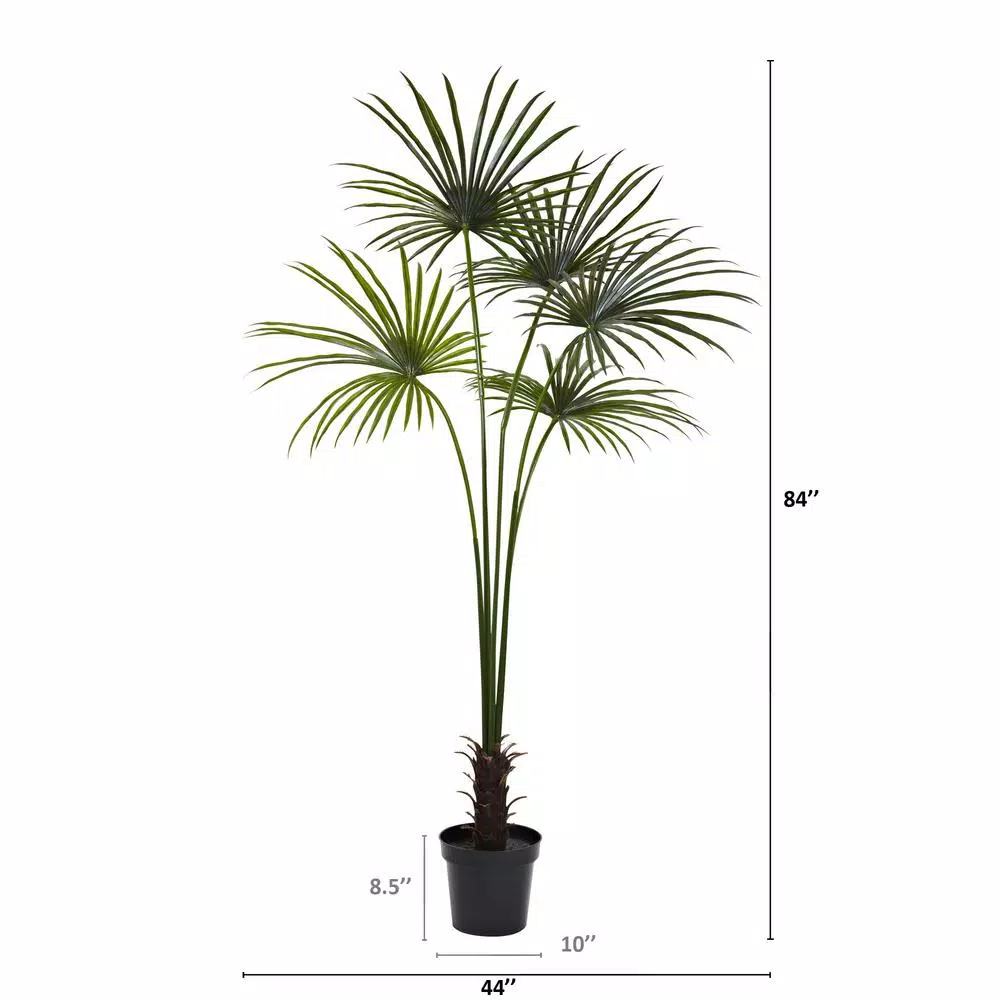 Nearly Natural 7 ft. UV Resistant Indoor/Outdoor Artificial Fan Palm Tree with Black Pot