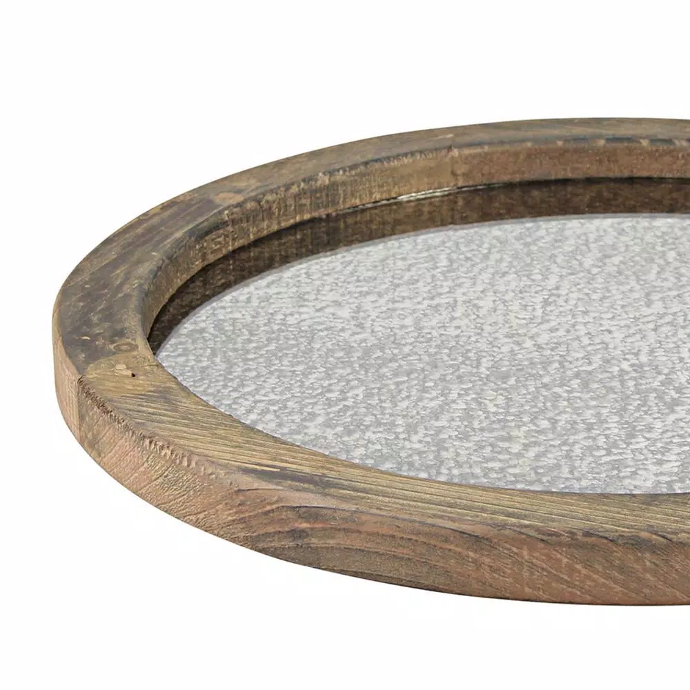 Stonebriar Collection Stonebriar Rustic Round Wood and Antique Mirror Serving Tray, Brown