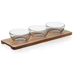 Libbey Acaciawood 4-Piece Condiment Server Set with Glass Bowls and Wood Serving Board thumbnail 1