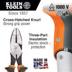 Klein Tools 8 in. Insulated High Leverage Side Cutting Pliers, 1000V Rated thumbnail 2