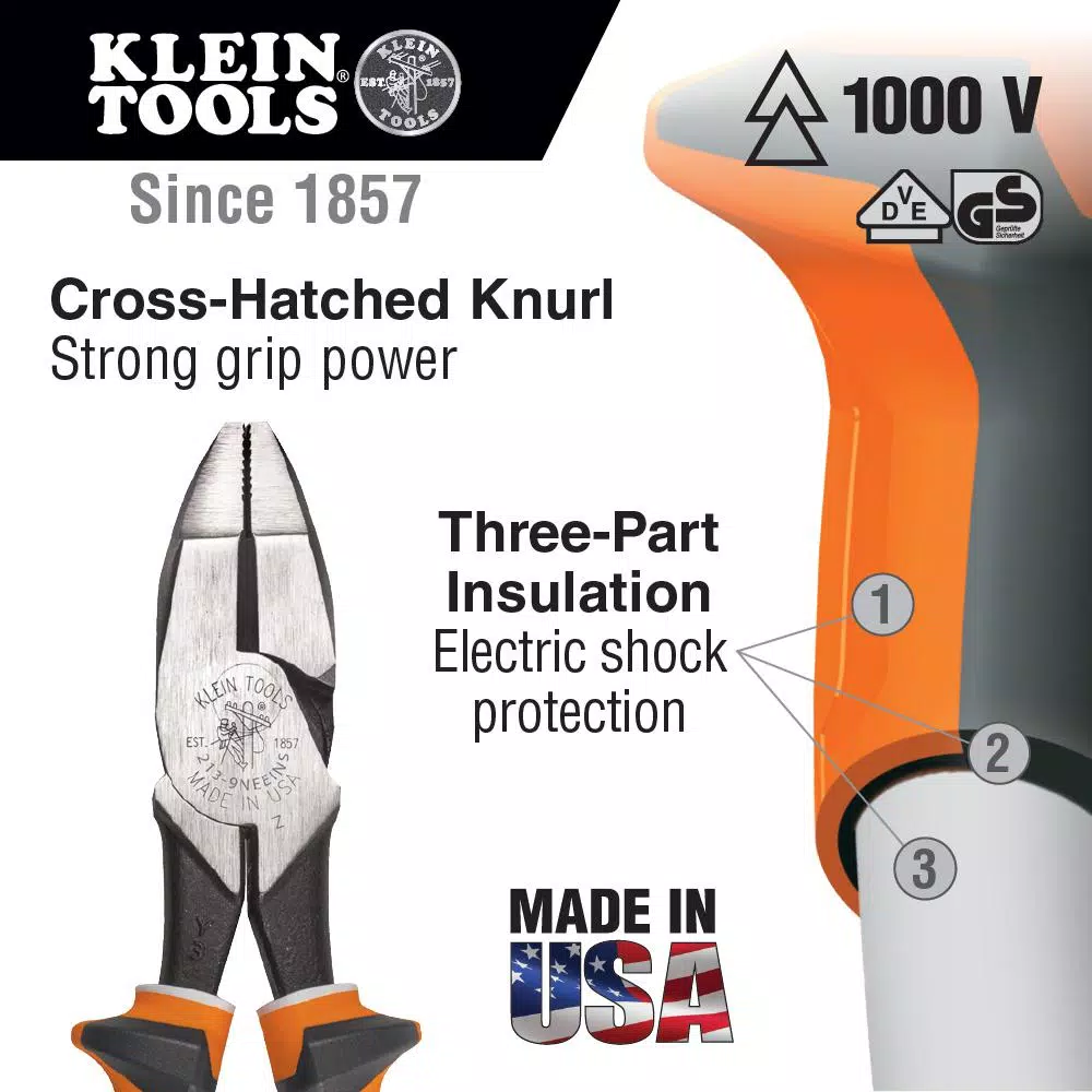 Klein Tools 8 in. Insulated High Leverage Side Cutting Pliers, 1000V Rated