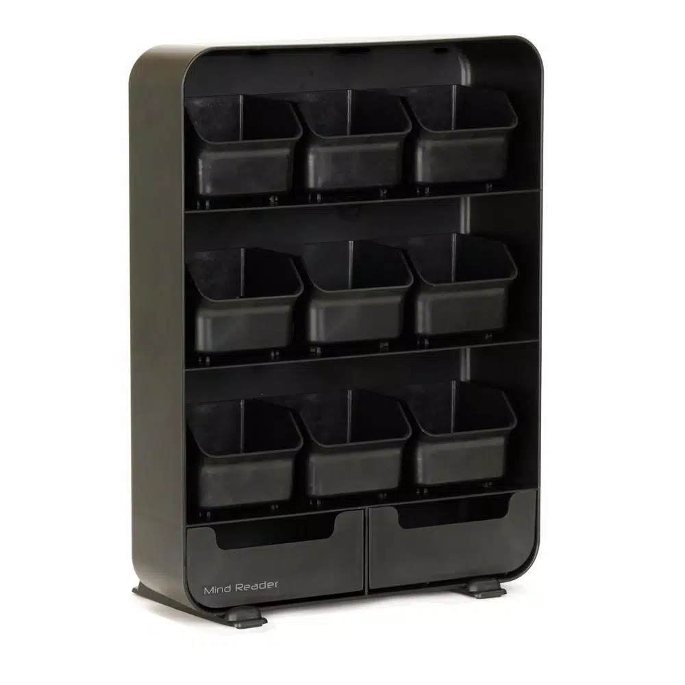 Mind Reader Black Coffee Pod and Condiment Organizer Station with Cup and Lid Storage