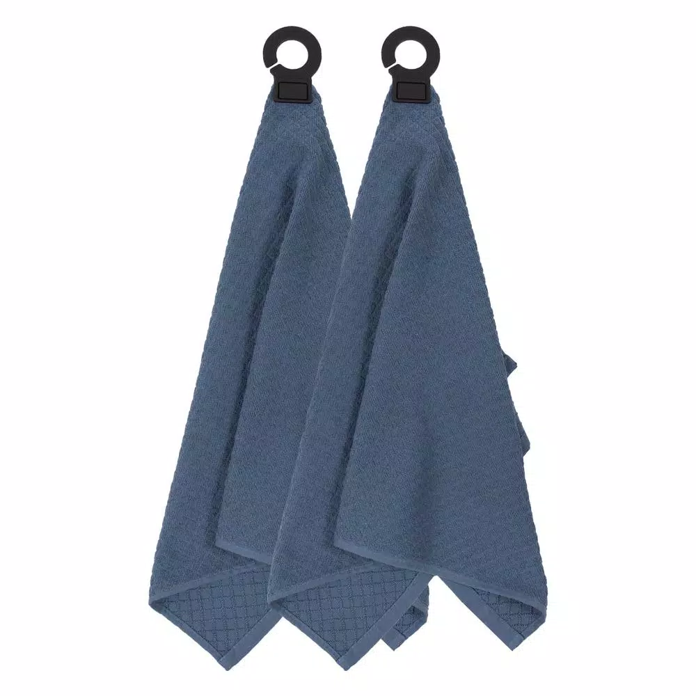 RITZ Hook and Hang Federal Blue Woven Cotton Kitchen Towels, Set of 2