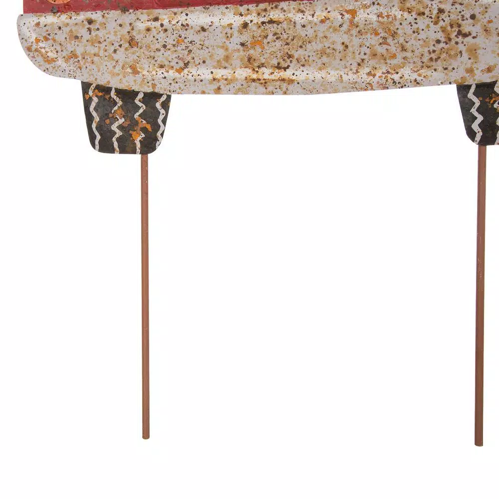 Glitzhome 31.89 in. Rusty Metal Christmas Truck Yard Stake and Wall Decor