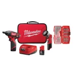 Milwaukee M12 12V Cordless 1/4 in. Hex Screwdriver & LED Worklight Kit with (2) 1.5Ah Batteries, Bit Set & Bag thumbnail 1