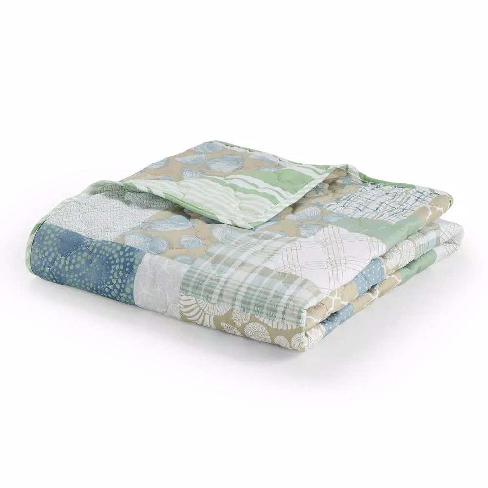 DONNA SHARP Tidepool Green Microfiber Coastal Patchwork Reversible Throw Blanket