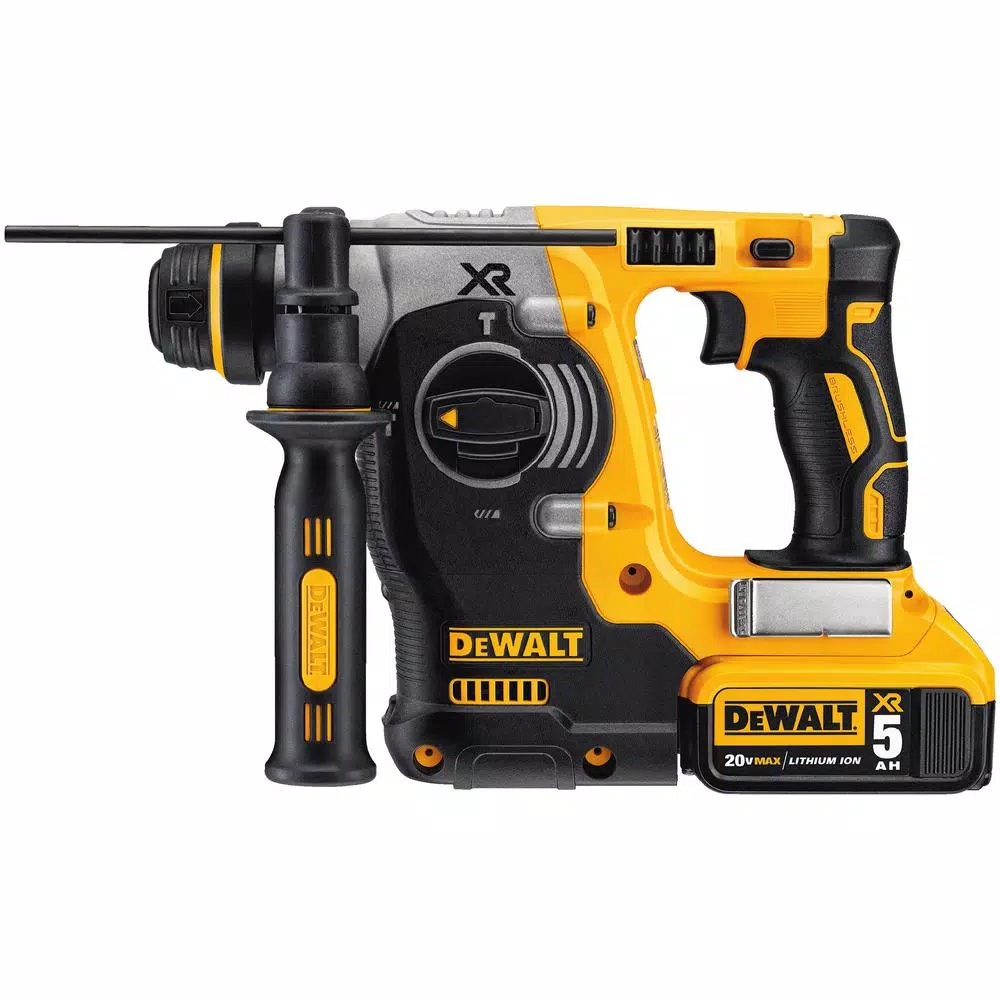 DEWALT 20V MAX XR Brushless 1 in. SDS Plus L-Shape Rotary Hammer Kit with Dust Extractor & (2) 5.0 Ah Batteries
