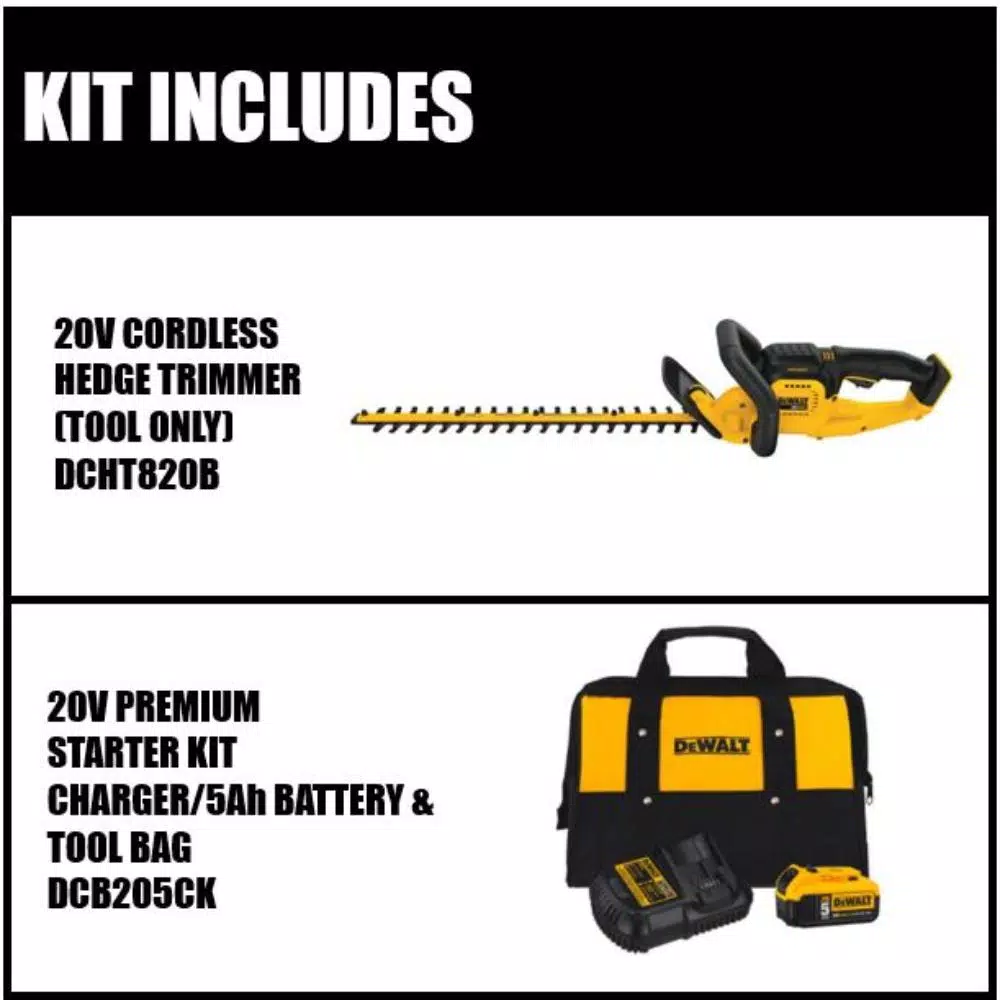 DEWALT 22 in. 20V MAX Cordless Hedge Trimmer with 5.0 Ah Battery and Charger Kit