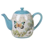 Certified International Nature Garden 40 oz. 4-Cup Multicolored Earthenware Teapot thumbnail 1