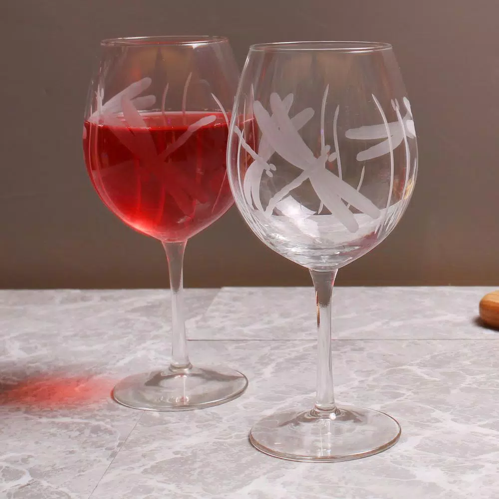 Rolf Glass Dragonfly Etched 18 oz. Balloon Red Wine Glasses, Set of 4