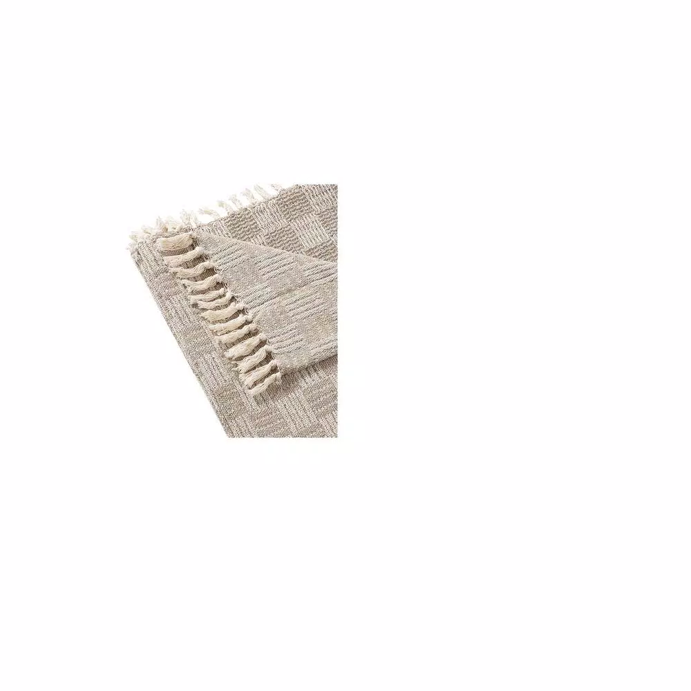 Unbranded MHF Home 50 in. x 60 in. Cotton Blend Taupe Checked Throw Blanket with Tassels