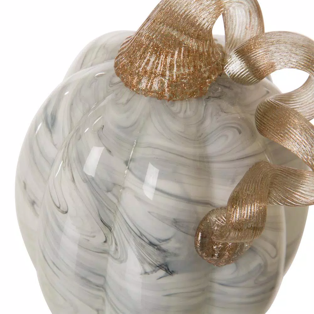 Glitzhome Gray Marble Glass Pumpkin Set of 2 - Handmade Tabletop Decoration