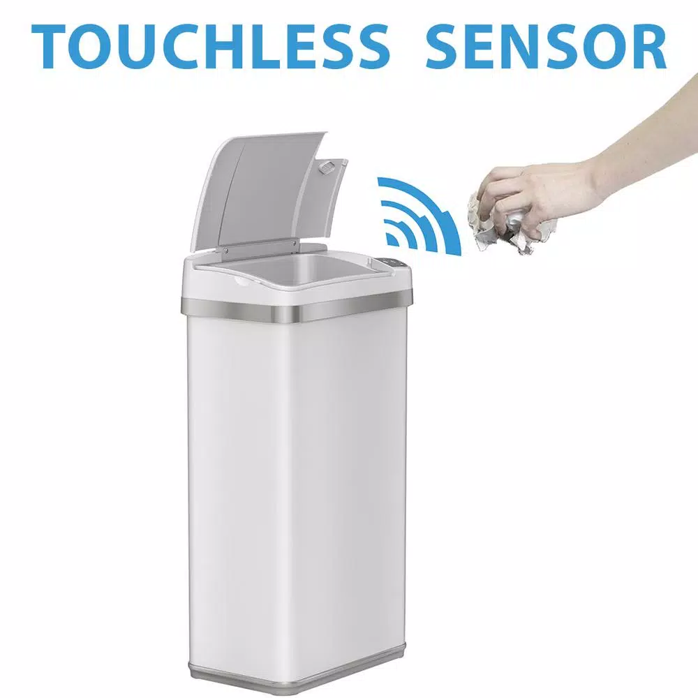 iTouchless 4 Gallon Touchless Sensor Trash Can with AbsorbX Odor Control, Pearl White