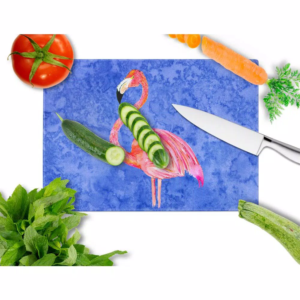 Caroline's Treasures Flamingo Tempered Glass Large Cutting Board - Colorful Coastal Decorative Chopping Board