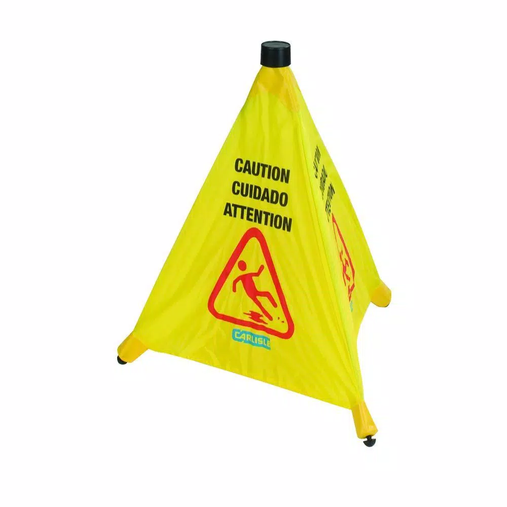 Carlisle 20 in. Pop-Up Caution Cone with Carrier, Trilingual English/Spanish/French (Case of 12)