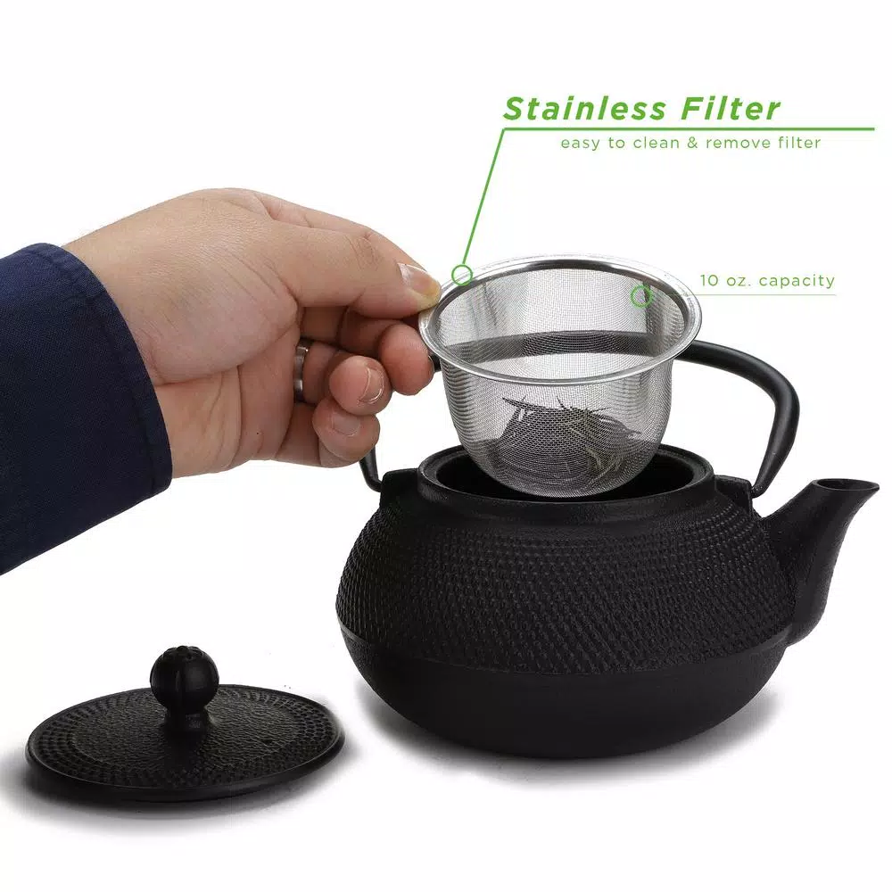 Mind Reader 1.25-Cup Black Cast Iron Tetsubin Tea Pot with Infuser