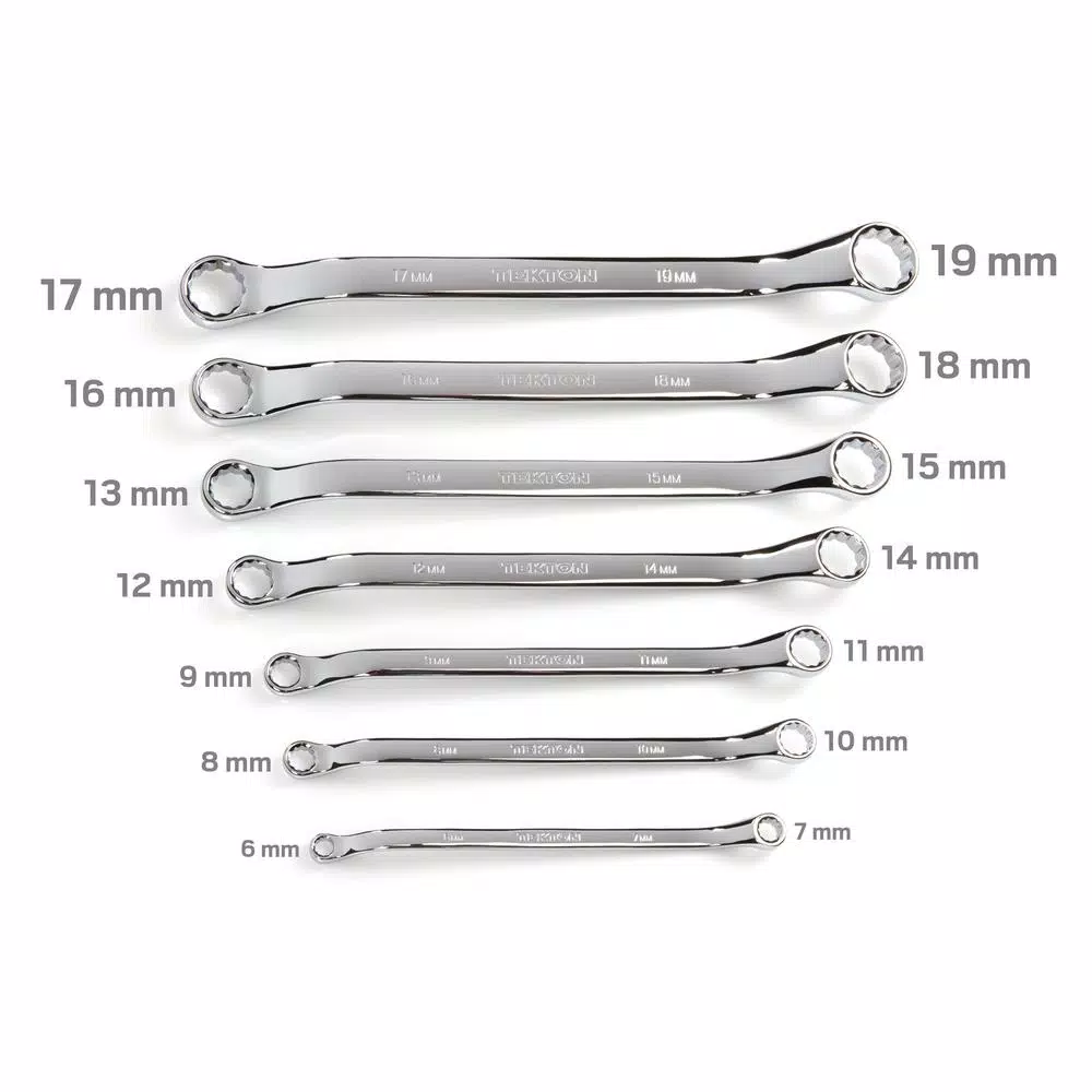 TEKTON 7-Piece Metric 45° Offset Box End Wrench Set with Roll-Up Pouch, 6-19 mm
