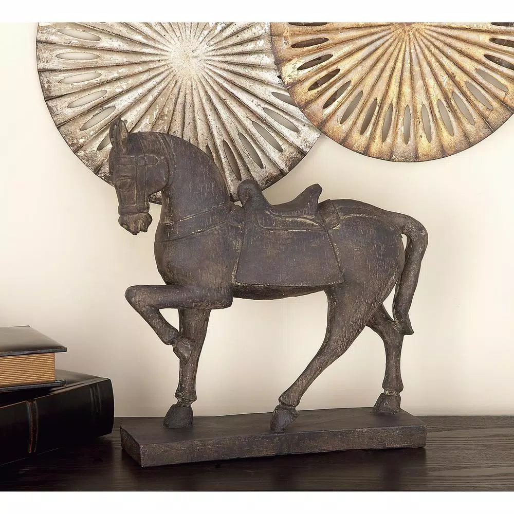 LITTON LANE 15 in. Decorative Horse Sculpture in Antique Brown Polystone