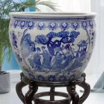 Unbranded Oriental Furniture 18 in. Blue and White Porcelain Fishbowl Planter thumbnail 1