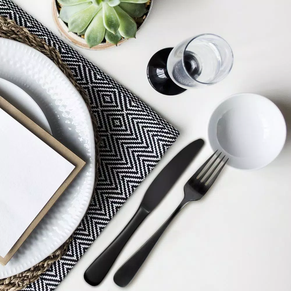 Skandia Opera 20-Piece Matte Black Gunmetal Stainless Steel Flatware Set, Service for 4