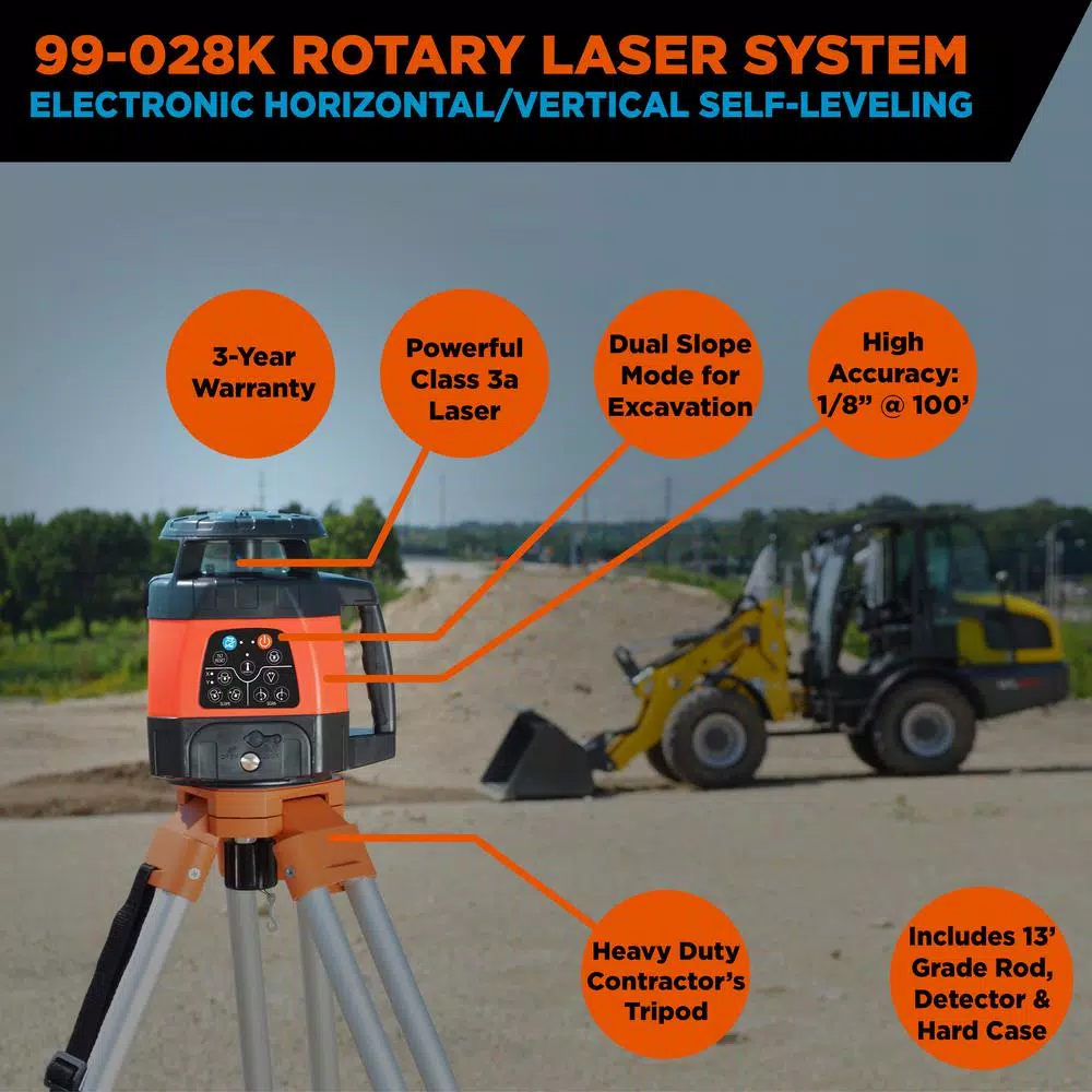 Johnson 99-028K Electronic Dual Slope Rotary Laser Level System with 13' Grade Rod