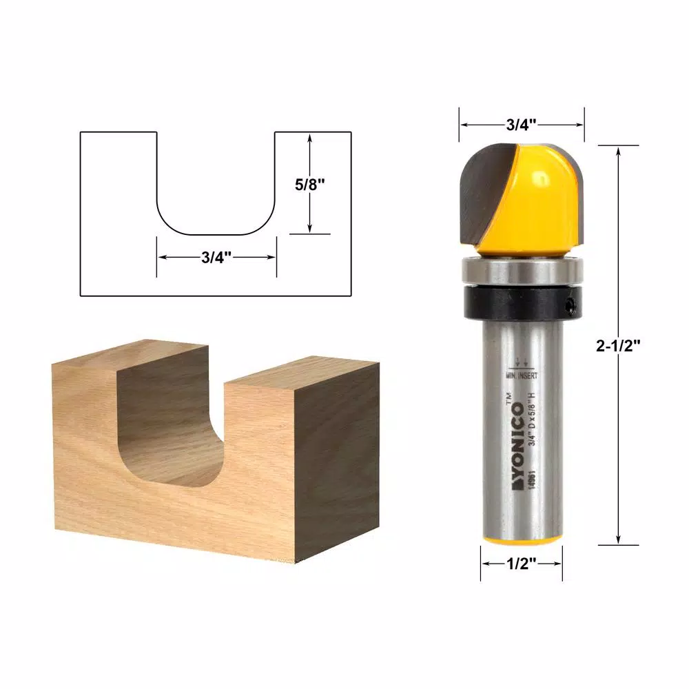 Yonico 3/4 in. Carbide Tipped Bowl and Tray Router Bit, 1/2 in. Shank