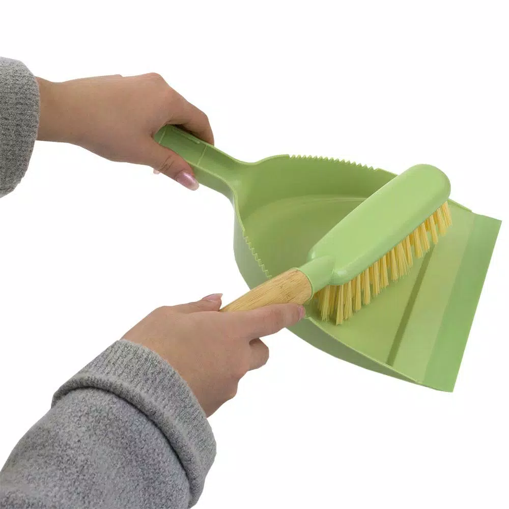 Home Basics Bliss Collection Green Bamboo Broom and Dustpan Set, 8.62 in.