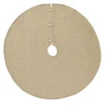 VHC Brands Nowell Farmhouse 48 in. Natural Burlap Christmas Tree Skirt with Silver Metallic Whipstitching thumbnail 1
