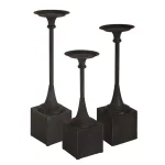 Kate and Laurel Bedrick Black Wood and Metal Candle Holder Set of 3, Modern Farmhouse Pedestal Style thumbnail 1