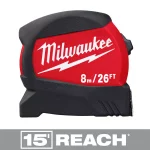 Milwaukee 26 ft. Compact Wide Blade Tape Measure with 15 ft. Reach thumbnail 1
