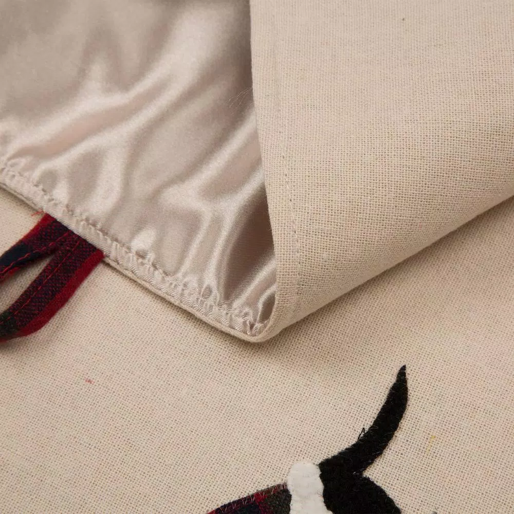 Glitzhome 48 in. Dachshund Embroidered Fabric Christmas Tree Skirt with Red Plaid Edge