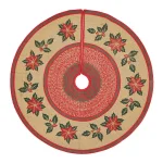 VHC Brands 50 in. Poinsettia Natural Tan Jute Tree Skirt with Holly Berry Red and Forest Green Stencil thumbnail 1