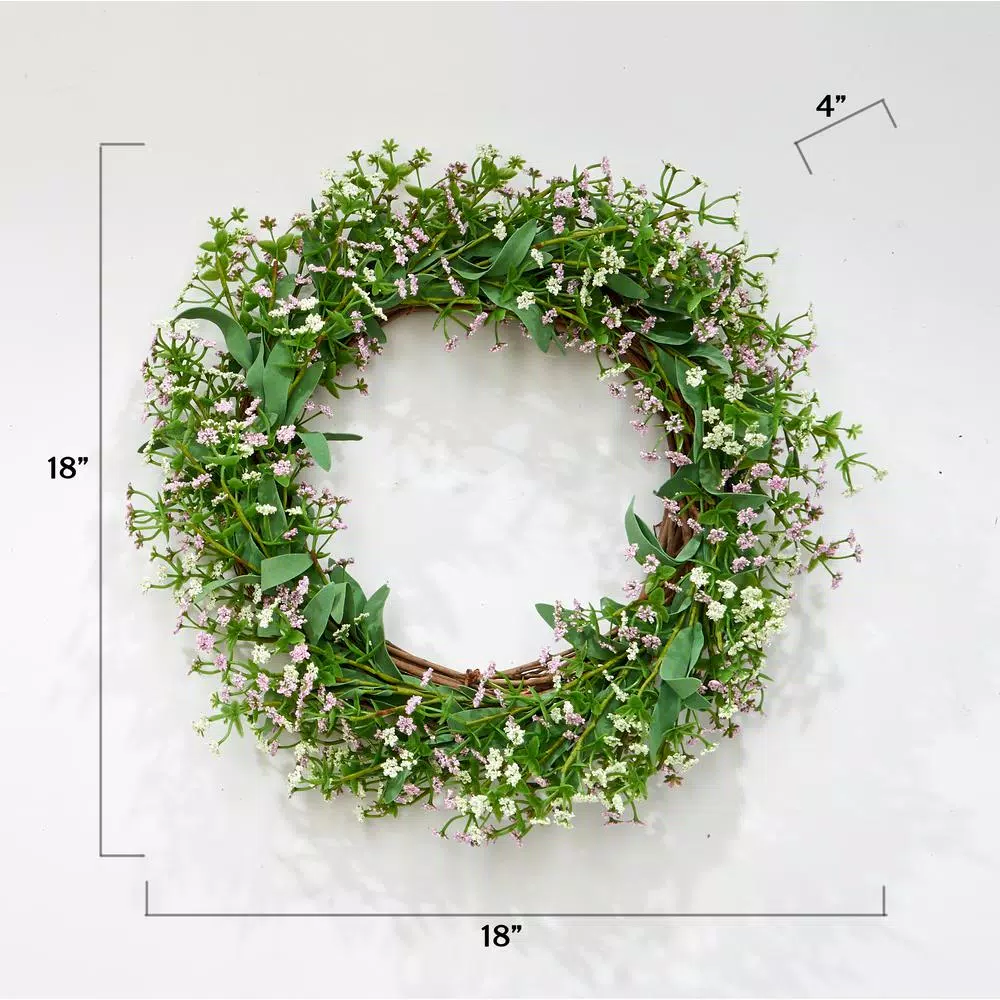 Unbranded 18 in. Queen Anne Lace Silk Wreath - Pink and White Spring Floral Decor