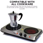Ovente 1700W Double Electric Hot Plate, Infrared Glass Cooktop with 2 Burners, Silver thumbnail 6