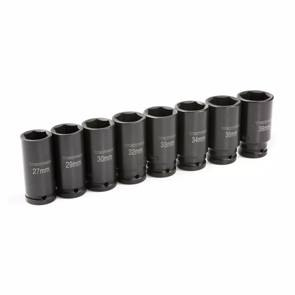 TEKTON 3/4 in. Drive 27-38 mm 6-Point Deep Metric Impact Socket Set, 8-Piece