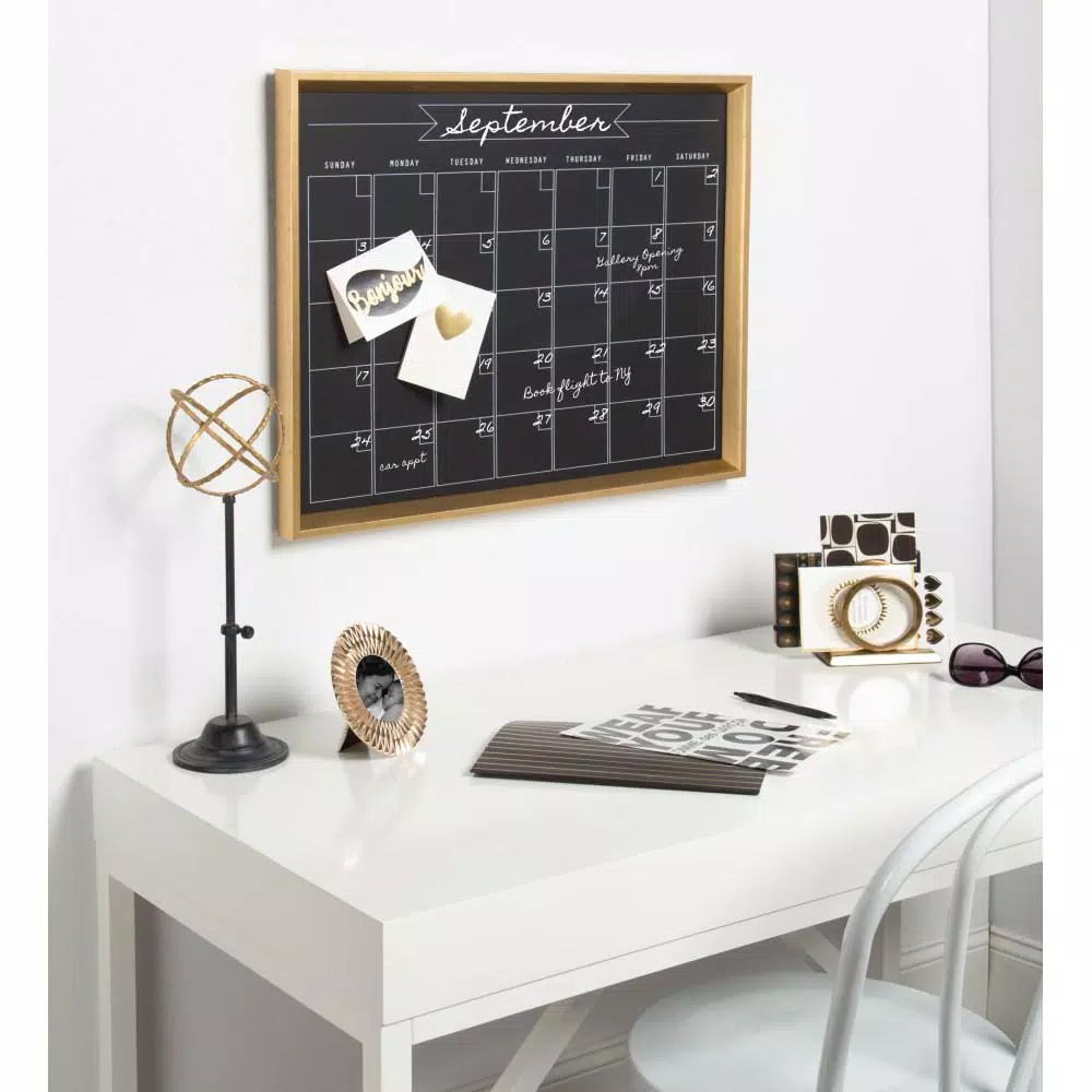 DesignOvation Calter Magnetic Chalkboard Monthly Calendar Memo Board - Modern Framed Wall Organizer