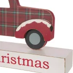 Glitzhome Merry Christmas Red Truck Wooden Table Decor with Christmas Trees thumbnail 4