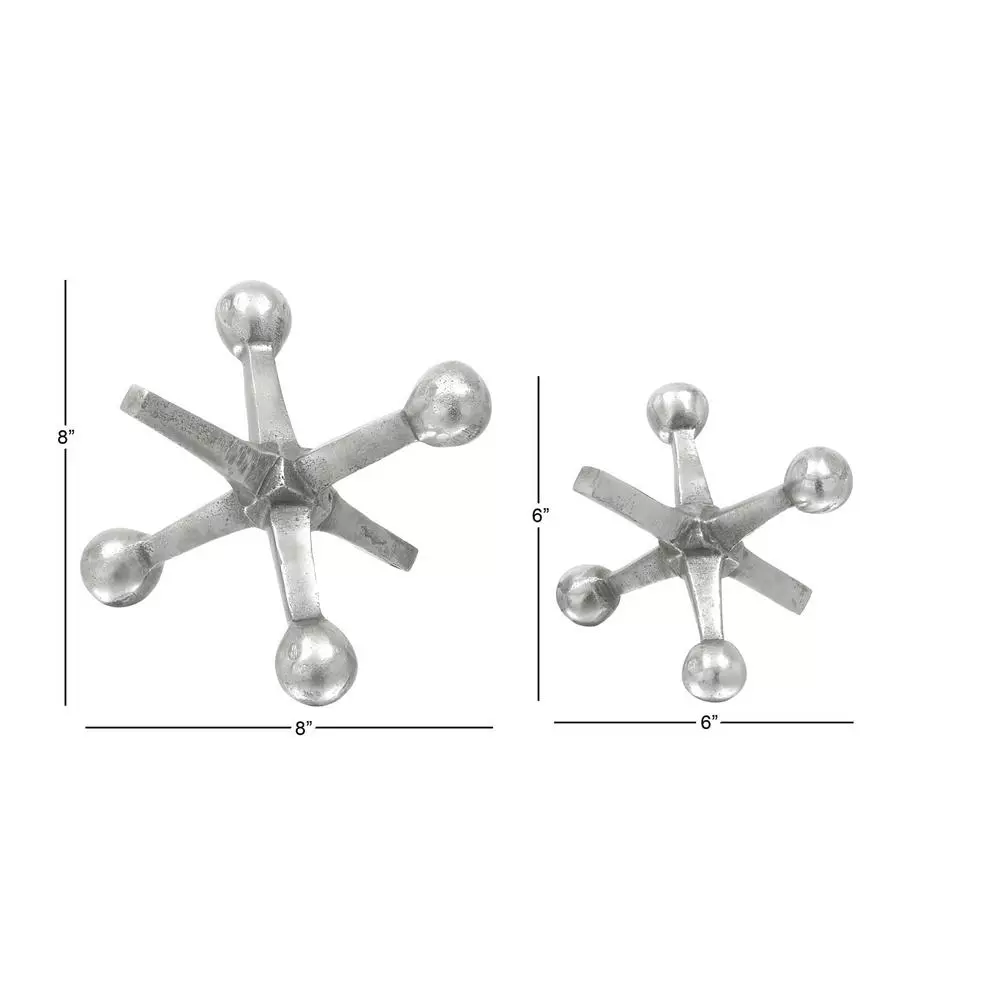 LITTON LANE Aluminum Jack Table Sculptures Set of 2 - Metallic Silver Modern Decor