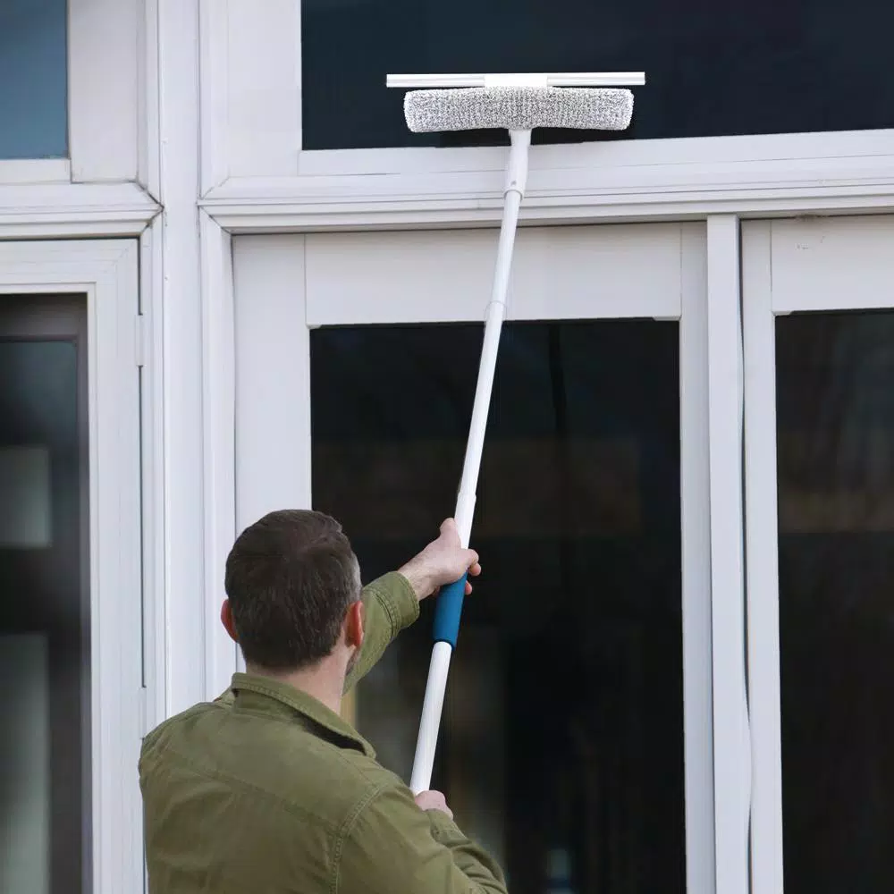 Unger 14 in. Microfiber Window Squeegee Kit with 5 ft. Telescopic Pole and Scrubber