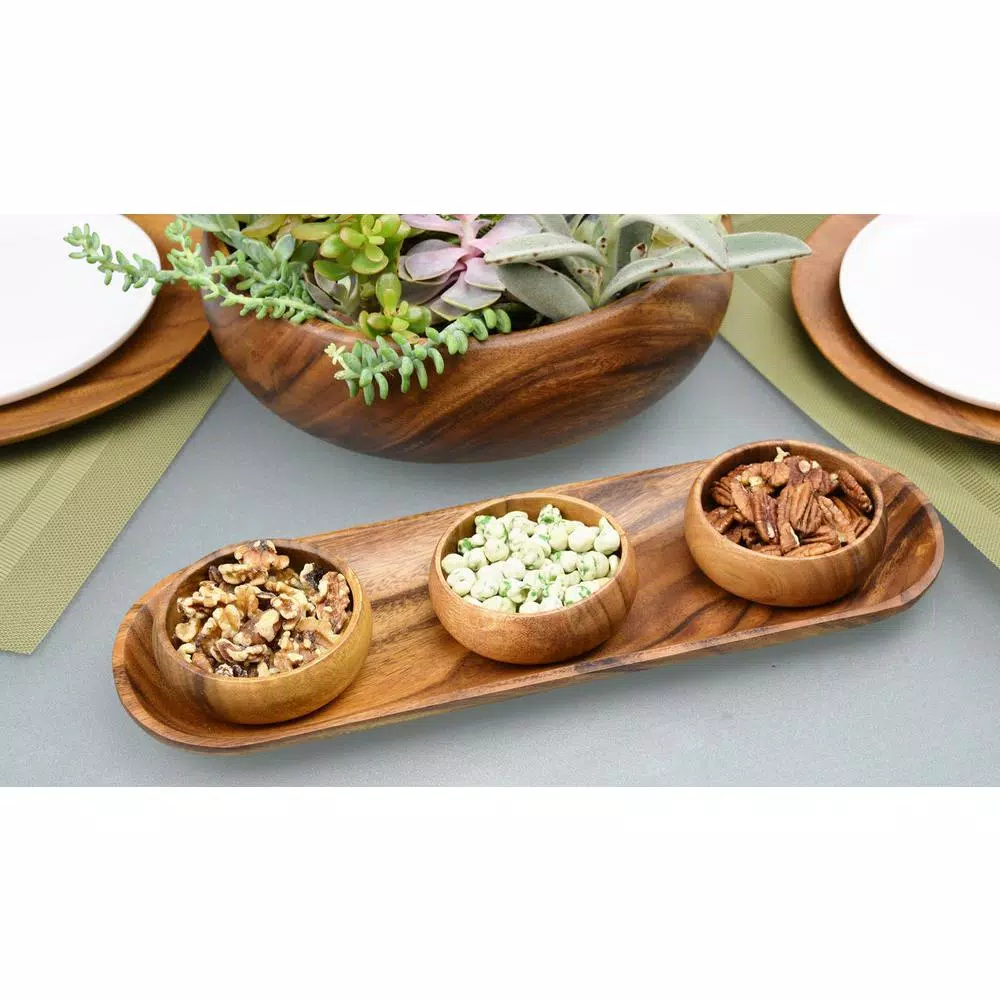 Acaciaware 4-Piece Handcrafted Acacia Wood Round Dip and Nut Bowl Set, 4 in.