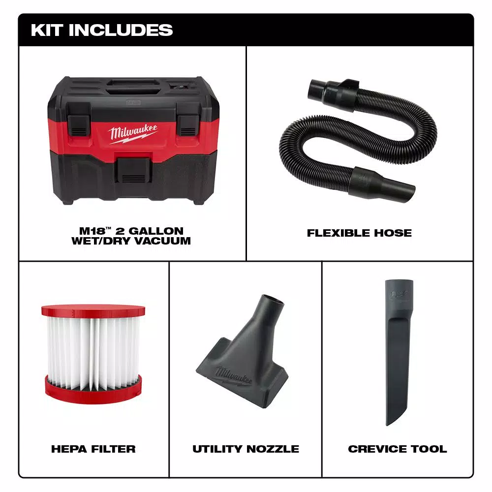 Milwaukee M18 18V Lithium-Ion 2 Gal. Cordless Wet/Dry Vacuum (Tool-Only)