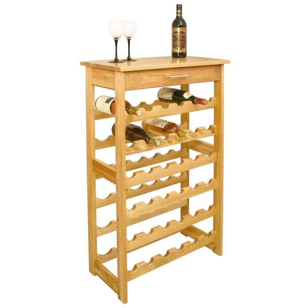 Catskill Craftsmen 36-Bottle Natural Yellow Birch Wood Floor Wine Rack with Storage Drawer