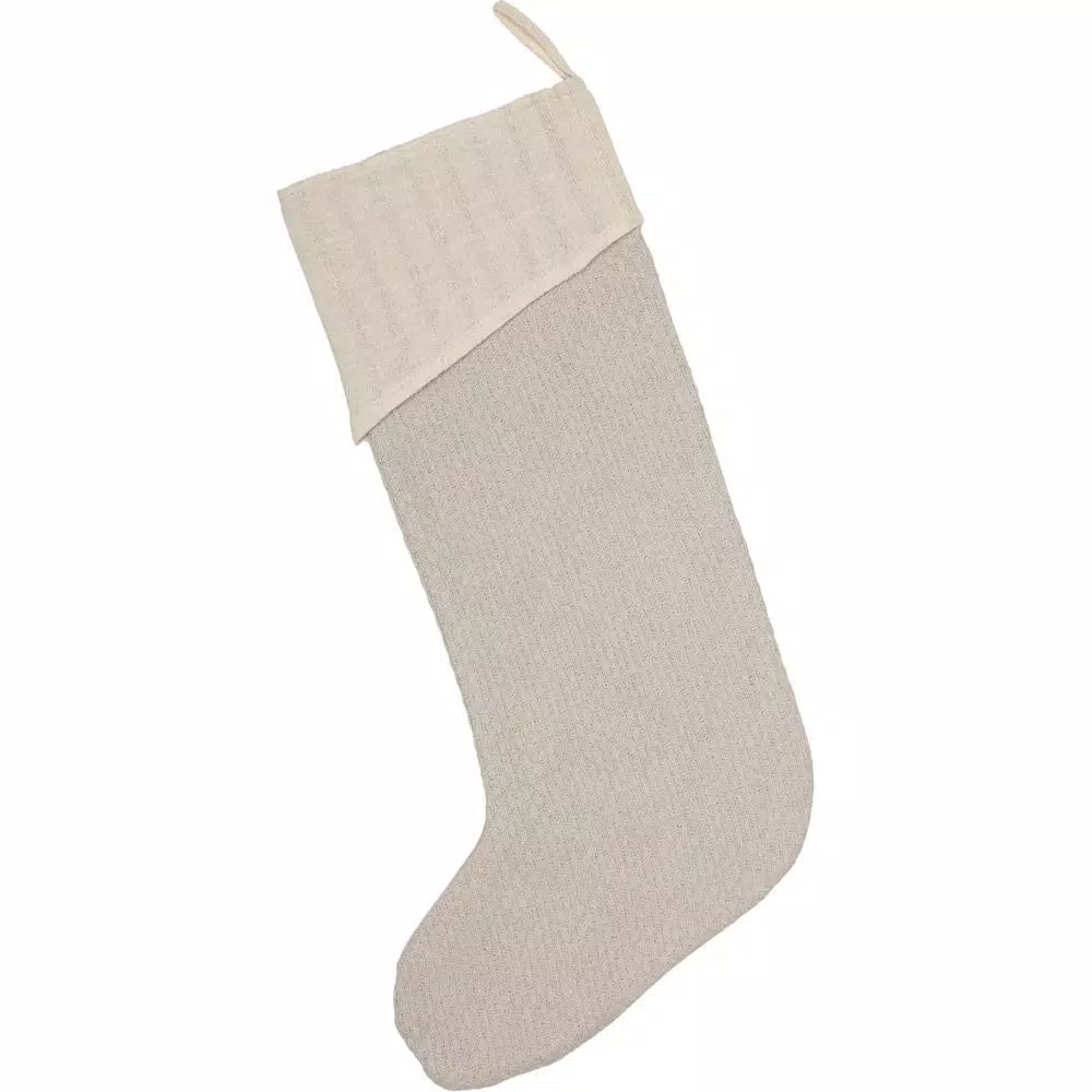 VHC Brands Ingrid Ash Grey Farmhouse Christmas Stocking - 20 in. Cotton with Metallic Silver Snowflakes
