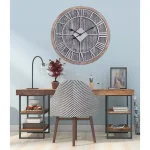 Utopia Alley 28" Oversized Roman Numeral Wall Clock, Gray Wood Finish & Metal Face thumbnail 2