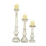 LITTON LANE Silver Glass Square-Based Candle Holders, Set of 3 thumbnail 1