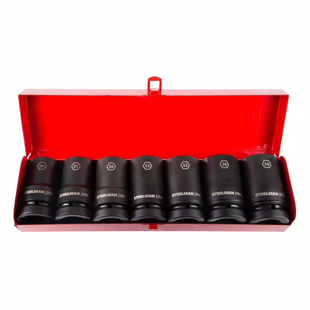 Steelman PRO 79287 1 in. Drive 6-Point Metric Deep Well Impact Socket Set, 7-Piece