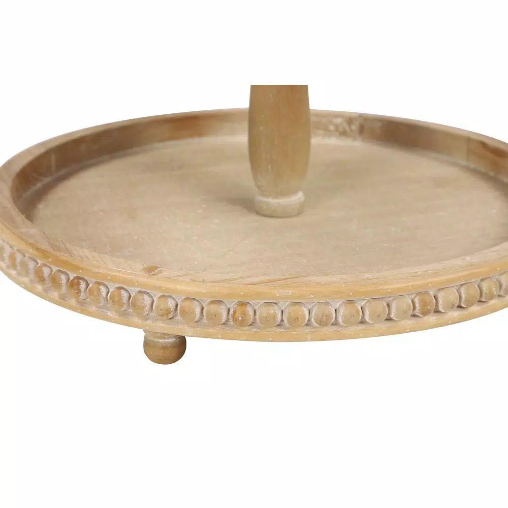 LITTON LANE 3-Tier Round Birch Wood and Metal Decorative Serving Tray with Whitewash Finish