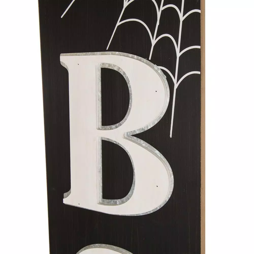 Glitzhome 47.83 in. Wooden BOO Porch Sign with Spider Web Halloween Decor