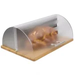 Unbranded Stainless Steel Bread Box with Wood Base and Acrylic Lid, Natural Grey thumbnail 3