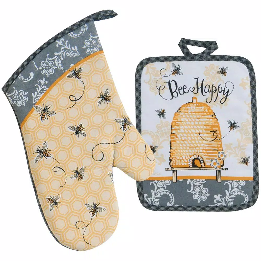 Kay Dee Queen Bee Yellow Cotton Kitchen Textile Set - 4 Piece Set